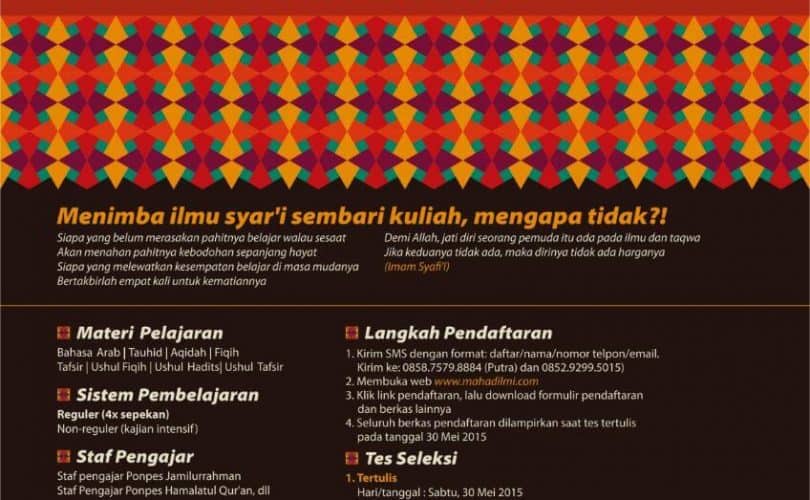 Penerimaan Santri Baru Ma’had Al ‘Ilmi Yogyakarta Angkatan XII TA 1436/1437H