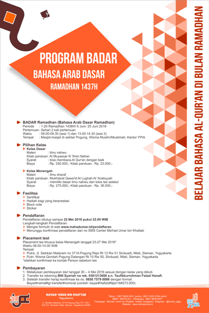 Program Badar (Bahasa Arab Dasar) Ramadhan 1437 H Mahad 